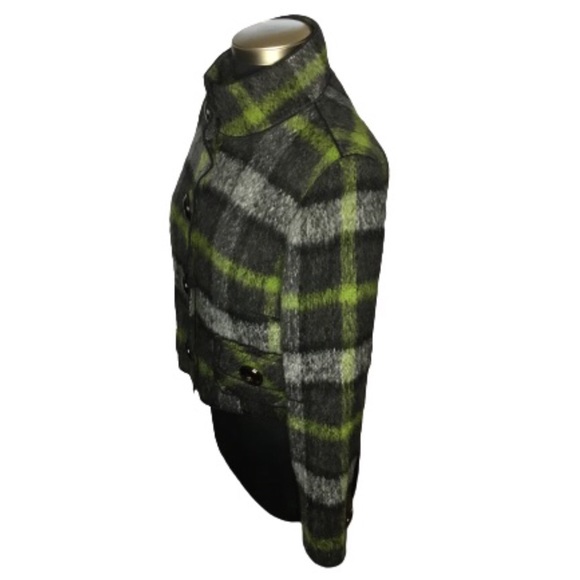Per Se Green and Black Plaid Short Mohair Jacket Size 8 - Picture 2 of 5